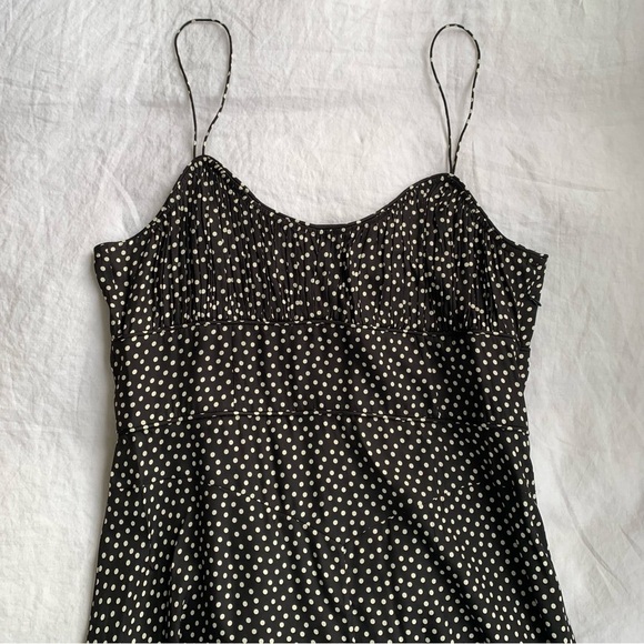 NWT Doen Rosaria Silk Ruched Bust Ruffle Midi Maxi Dress Camille Dot Polka Black - Picture 10 of 16